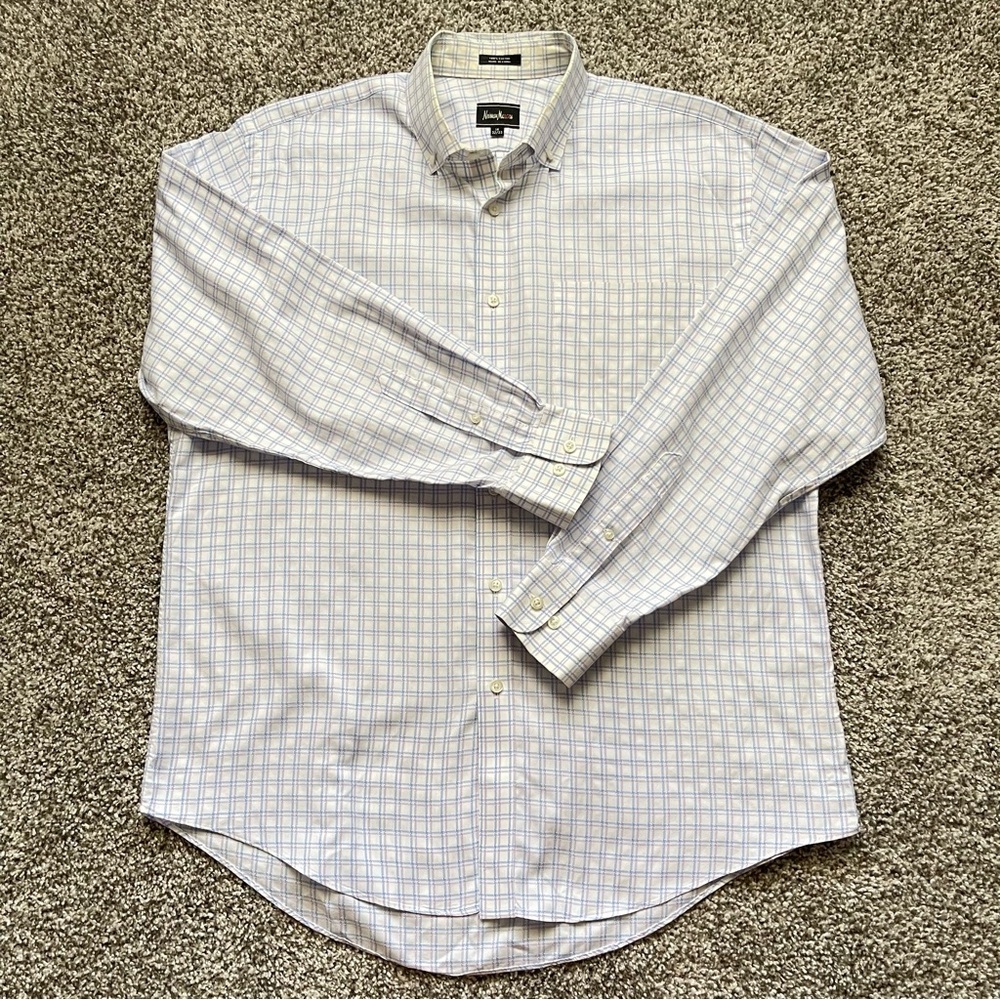 Neiman Marcus Classic Fit Plaid Cotton Dress Shirt Size 16